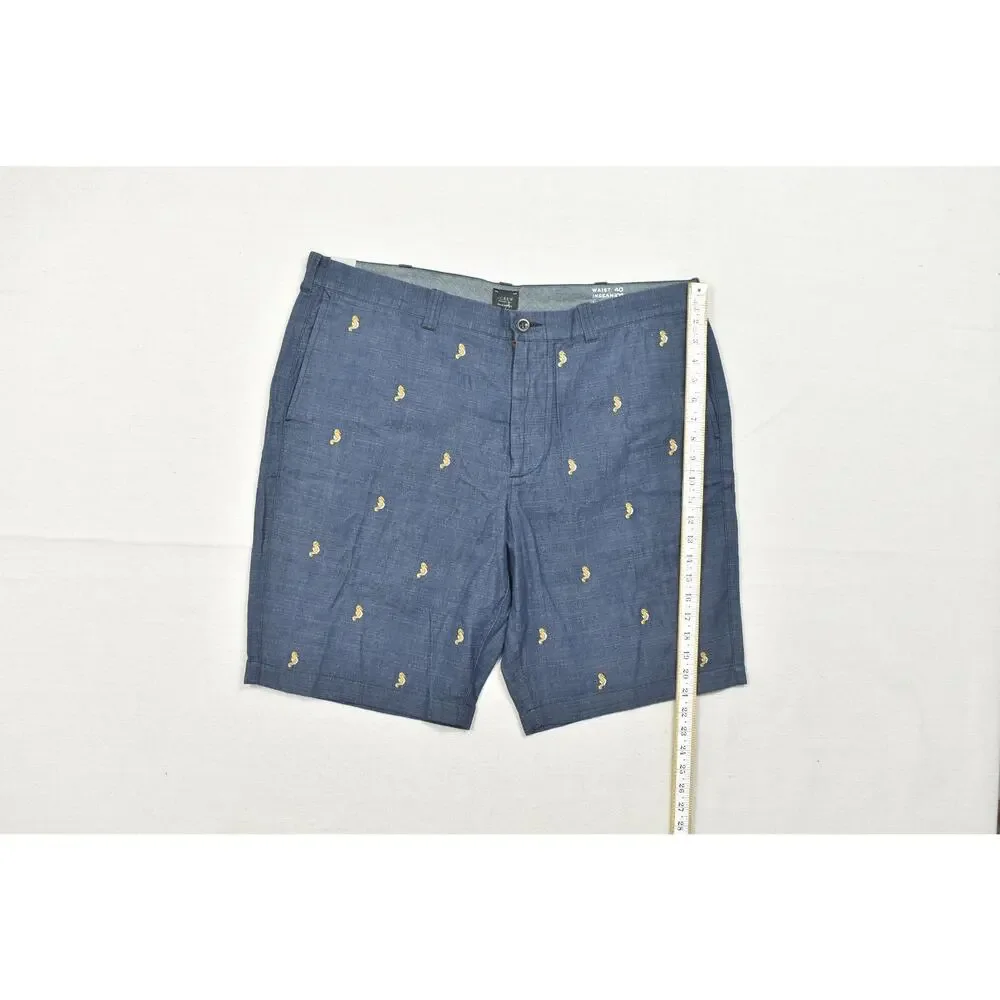 J.Crew Men's Size 40 Blue Chambray Seahorse Embroidered Chino Shorts 10.5 Inseam